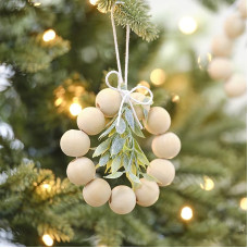 Ginger Ray Wooden Beads Scandi Modern Christmas Tree Decorations with Leaf, Pack of 4