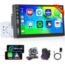 Hikity 1 DIN Car Radio CarPlay Android Car Bluetooth Screen 7 Inch Radio Car Play Touch Display with FM Reversing Camera