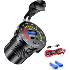 iMESTOU PD & QC3.0 USB Car Charger, DIY Dual USB Car Charger, Quick Charge Socket, Dual Sockets with Voltmeter & Switch 12V/24V for Motorcycles, Marines, UTV, RV and More