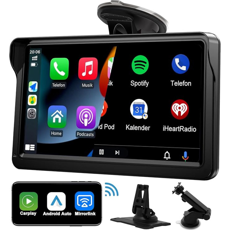 Car Radio with Screen for Wireless Apple Carplay/Android Car/Mirror Link, Portable Car Play Touch Display 7 Inch Car Screen with Bluetooth, Siri/Google, FM, AUX, Navigation Device for Car, Truck, Sat