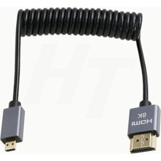 HangTon Micro HDMI to Standard HDMI 4K 8K 60fps Spiral Cable for Atomos Ninja V Monitor Sony A6400 A7s Canon EOS M R5 R7 GH4 X-T4 Z50 Camera Type A D HDMI 2.1 30 cm