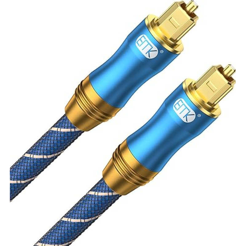 EMK Optical Cable Optical Audio Cable Digital Toslink Cable Spdif Cable Compatible with TV, Soundbar, Home Cinema, Xbox, PS4 and More (Gold-Plated Connector Toslink Blue, 5 m)