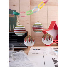 4 Glass Christmas Baubles with Striped Pattern