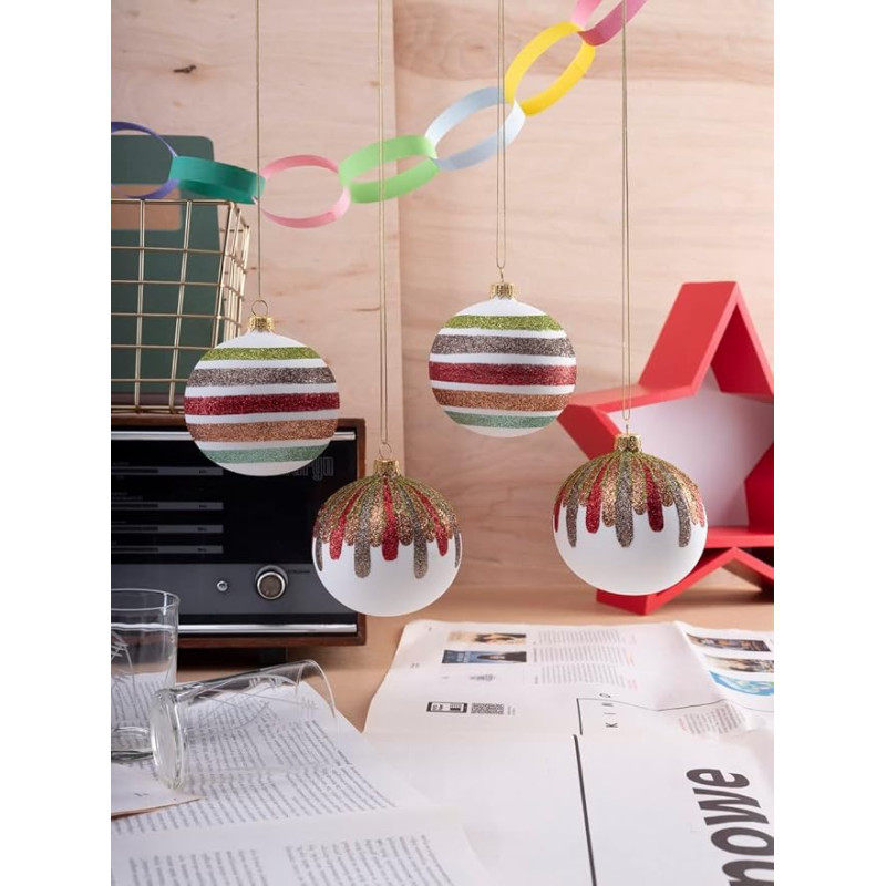 4 Glass Christmas Baubles with Striped Pattern