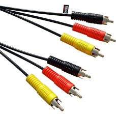 rhinocables 3 RCA to 3 RCA Phono Composite Audio Video AV Stereo Cable, 3 x Red, Yellow, Black/White Connectors (3m)