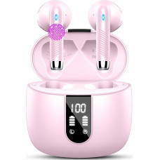 Bluetooth Headphones, Wireless Bluetooth 5.3 In-Ear Headphones with 4 HD Mic, 2024 Wireless Headphones, 42 Hours ENC Noise Cancelling Earbuds, Deep Bass, IP7 Waterproof Earphones, LED Display, Pink