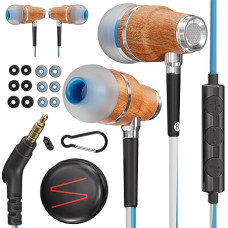 Symphonized® In Ear Kopfhörer mit Kabel und Mikrofon HD, Premium Noise Cancelling kopfhoerer In Ear, 8-mm-Bass, 3D-Sound aus Bubinga-Holz, Lautstärkeregler für Mobilgeräte, PCs und Tablets. NRG