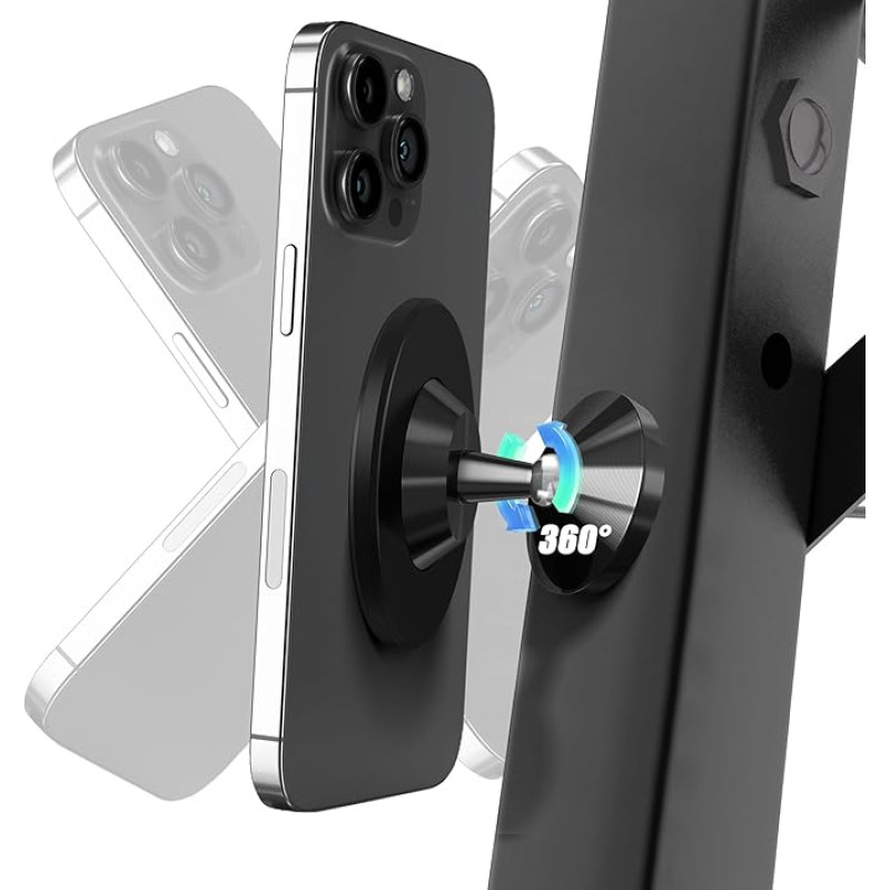 NEWZEROL Improved Magnetic Mobile Phone Holder for Gym/Car, Compatible with Mag-Safe, Dual Magnet with Strong Magnet, Simple and Secure for Any Mobile Phone for Videos and Selfies - Black