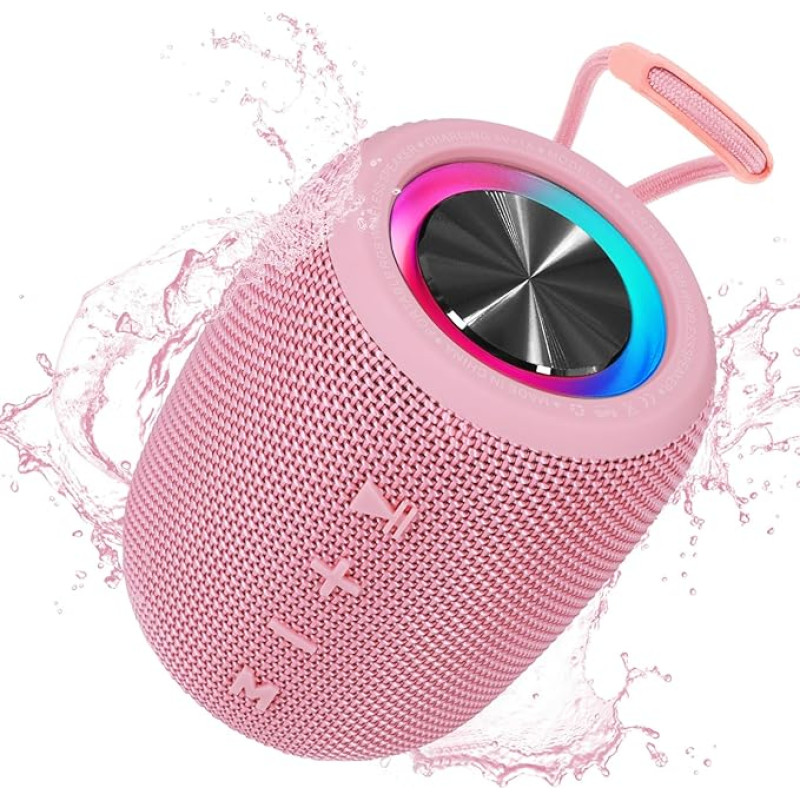 SENXINGYAN Bluetooth Speaker 20 W, Bluetooth Box, LED Music Box Waterproof IPX6, 360° HD Stereo Speaker Sound, 16H Playtime, Supports FM Radio/AUX/TF (Pink)