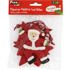 Fixo Kids 40499 Felt Drawstring Christmas Tree Figurines Snowflake Fir Santa Star Reindeer Red