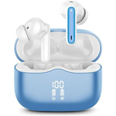 Bluetooth Headphones, Wireless Bluetooth 5.3 In-Ear Headphones with 4 ENC Mic, Wireless Headphones Deep Bass 40 Hours Wireless Earbuds Noise Cancelling, IP7 Waterproof, LED Display, Light Blue