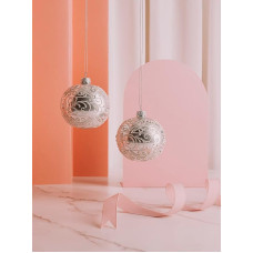 2 Glass Christmas Baubles with Glitter Pattern and Beads