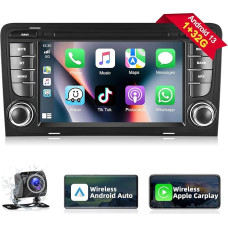 Podofo Car Radio for Audi A3 S3 RS3 2003-2012 with Wireless Carplay Android Car, Android 13 Car Radio with 7 Inch Screen, Bluetooth, WiFi, GPS, RDS + Reversing Camera & Microphone