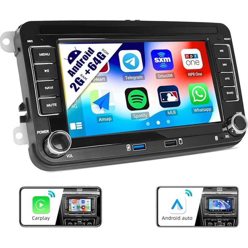 2G + 64G CAMECHO Android 13 Car Radio for VW Golf 5 Polo Skoda Caddy with Carplay Android Car Navigation Bluetooth 7 Inch Car Radio Touch Display with Mirror Link FM/RDS WiFi SWC and USB