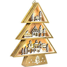 EUROCINSA Wooden Wall or Table House with Lights (without Batteries) with Christmas Motifs Gold 19 x 24 cm Pack of 2, Gold/White, One Size