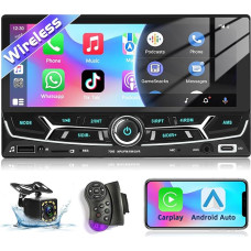 Podofo Double DIN Car Radio with Carplay Wireless Android Car, 6.86 Inch Car Radio Touchscreen MP5 Player with Bluetooth 5.1 FM Radio/USB/EQ/Steering Wheel Control + AHD Reversing Camera