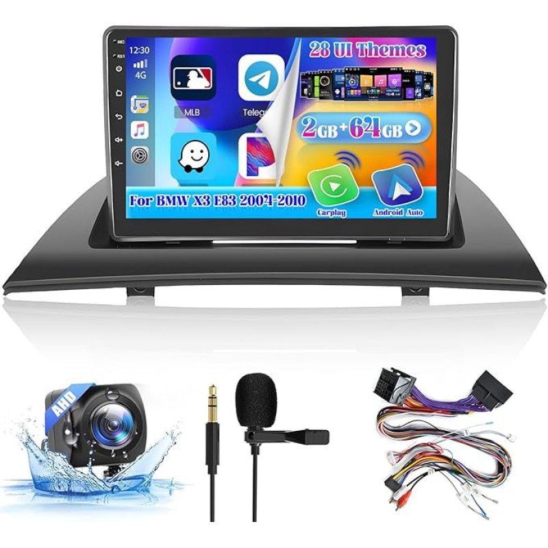 Hikity 2G + 64G 9 Inch Android 13 Car Radio for BMW X3 2006 2007 2008 2009 2010 Car Radio with Wireless CaePlay Android Car, Touchscreen Car Radio with Navigation WiFi SWC MIC Reversing Camera