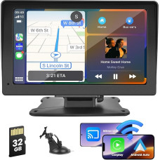 Hikity Wireless Carplay Android Car Driveplay Car Radio 7 Inch HD Touchscreen Portable Carplay Buddy Display with Bluetooth/Voice Control FM AUX Mirror Link/Windscreen Mount + 32G TF Card