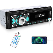 Hodozzy Car Radio 1 Din Bluetooth Car Radio with Bluetooth Hands-Free System, 4 x 45 W, App Location/FM Radio/USB/TF/Aux/RCA/40 EQ/7 Colours + Remote Control