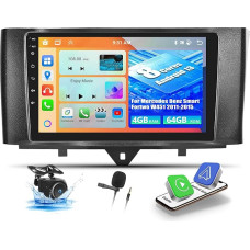 OiLiehu 4+64G 8 Core Android 13 Double DIN Radio for Mercedes Benz Smart Fortwo W451 2011-2015 CarPlay Android Car Radio with Screen 9 Inch with Bluetooth GPS FM RDS WiFi DSP/EQ/Reversing Camera