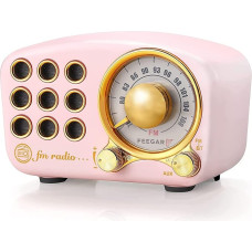 Radio Feegar Retro Bluetooth Speaker, Vintage FM Radio with Old-Fashioned Classic Style, Strong Bass Amplification, Loud Volume, F Card Slot and MP3 Player AUX Operation, MicroSD Card (Pink)