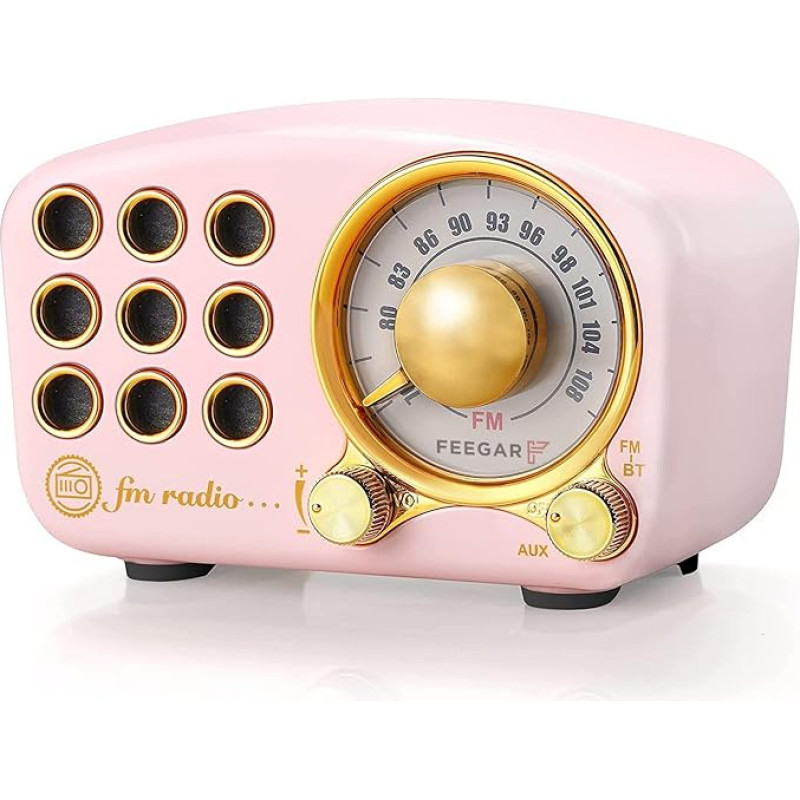 Radio Feegar Retro Bluetooth Speaker, Vintage FM Radio with Old-Fashioned Classic Style, Strong Bass Amplification, Loud Volume, F Card Slot and MP3 Player AUX Operation, MicroSD Card (Pink)