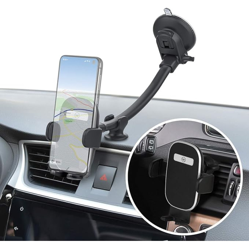 Wicked Chili Extra Long Car Mobile Phone Holder with Gooseneck for Car, Truck, Van, Universal, Compatible with iPhone 15 14 13, Samsung Galaxy, Pixel, Vibration-Free (2-in-1 with Fan Mount)