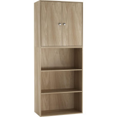 5 pakopų laisvai stovinti vitrina Medinė knygų spinta Plačios atviros lentynos (ąžuolas)