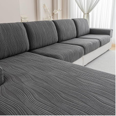 QIANMEW Couchkissenbezüge, waschbar, Stretch-Streifen-Sofabezüge für 3 Kissen, Couch, L-Form, Sektionalsofa-Schonbezüge, Möbelschutz für Hunde (Stuhlkissen, Dunkelgrau)