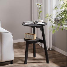 ChooChoo Apvalus šoninis staliukas mažoms erdvėms, siauras šoninis staliukas, akcentinis staliukas, naktinis staliukas su 2 pakopų lentyna miegamajam ir svetainei, juodas