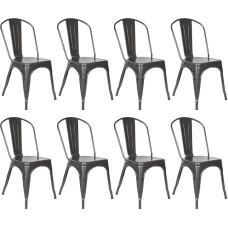 Set of 8 Stackable Metal Dining Chairs Industrial Style Vintage Suitable for Indoor Outdoor Garden Chair 85 x 45 x 45 cm (85 x 45 x 45 cm, Dark Grey)