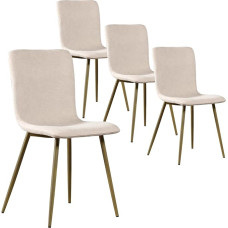 FurnitureR Dining Chairs, Set of 4, Comfortable Side Fabric Seat Back and Sturdy Golden Legs for Kitchen, Living Room, Waiting Room, Beige