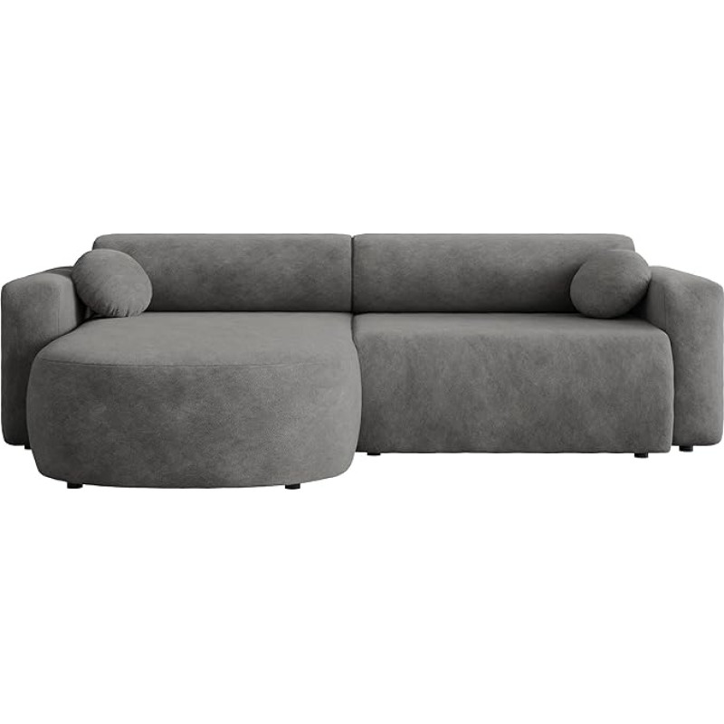 Mirjan24 Nicelo kampinė sofa su miego funkcija ir lovos dėže, minkštas kampas, L formos sofa-lova, lovos funkcija, universalus baldas (Velo 635)
