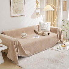 MEETSKY Sofos užvalkalai 3 pagalvėms, sofos baldų užvalkalai, naminių gyvūnėlių sofos užvalkalai gyvenamajam kambariui, skalbiami, sekcinės sofos, sofos užvalkalai šunims, sofos apsauga, 231,1 x 340,4 cm, chaki spalvos