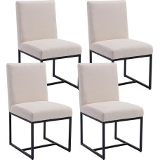VESCASA 4 lininių valgomojo kėdžių rinkinys Minkštos vidurio amžiaus modernios minkštos kėdės su juodu metaliniu rėmu, skirtos restoranui, valgomajam, virtuvei, kreminės spalvos