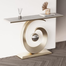 Konsolentisch, Sofatisch aus Rockboard, moderner Akzent-Eingangstisch, Flurtisch an der Wand, Tisch hinter der Couch, Foyertisch für Eingang, Wohnzimmer (Gold-C, 80 cm)