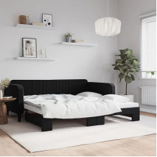LAPOOH Tagesbett Ausziehbar Schwarz 100x200 cm Samt, Schlafsofa, Daybed, Bettsofa, Sofa Bed, Sofabett, Schlafcouch, Jugendbett, Bettgestell, Bettcouch - 3197074