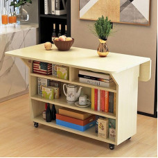 ZEQFEMKL Sulankstomas valgomojo stalas, staltiesės valgymui, sulankstomas valgomojo stalas ir ištraukiamas virtuvės stalas su ratukais, sulankstomas amatų stalas su atvira laikymo spinta, tvirtas stalas (baltas klevas, 100 x