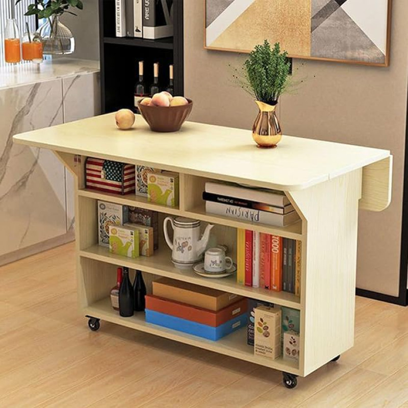 ZEQFEMKL Sulankstomas valgomojo stalas, staltiesės valgymui, sulankstomas valgomojo stalas ir ištraukiamas virtuvės stalas su ratukais, sulankstomas amatų stalas su atvira laikymo spinta, tvirtas stalas (baltas klevas, 100 x