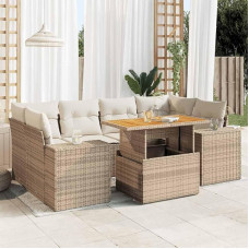 Rantry Gartensofa-Set 7-teilig mit Kissen in Beige aus Polyrattan, Set Schlafsofa, Wohnzimmer, Couch, modernes Sofaset für den Außenbereich, Gartenmöbel Modell 3327341