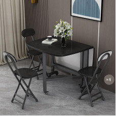 ZEQFEMKL Kėdžių komplektas su 4 stalviršiais ir 360° universaliais posūkiais, platzsparend, Schmetterlingsdesign, beweglicher Klapptisch, Schwarz, 100 x 60 cm