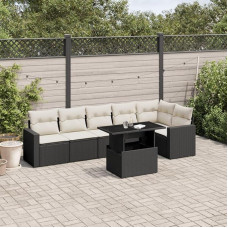 Homgoday Gartensofa-Set mit Kissen, 7-teilig, schwarz, Polyrattan, Outdoor-Sofas, Gartenmöbel-Set, Loungegruppe für den Außenbereich, Typ 3267286