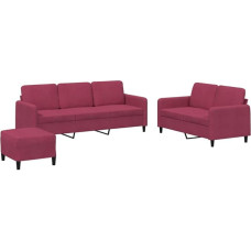 vidaXL Sofos komplektas 3 dalių fotelis Kanapa su pagalvėle Kojinė sofa Svetainės sofa su porankiais Sofos komplektas Dizainerių sofos sėdimieji baldai Minkšti baldai Vyno raudonas aksomas