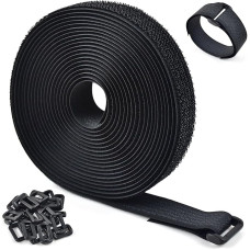 Verstellbare Kabelbinder, 5 m, mit 25 Schnallen, freie Schnittlänge, wiederverwendbare Befestigungskabelbinder, Klettverschluss-Sicherungsgurt für Kabelordnung, Drahtmanagement, Kabel-Organizer