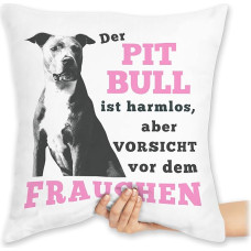 Pagalvėlė 40 x 40 cm Dekoratyvinė pagalvėlė - pareiškimas su posakiais - Der Pit Bull ist harmlos aber Vorsicht vor dem Frauchen - Pilka - 40 x 40 cm - Balta - Posakiai Pit Bull Citatos Pittbul Juokingas šuo Moteris