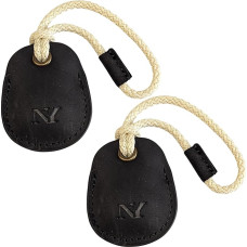 NEYYOS Airtag Pendant Made of Genuine Leather, Air Tag Tracker, Portable Case & Key Fob, Protective Key Finder, Holder, Keychain Holder Case for Key Ring, [Pack of 2 Black]