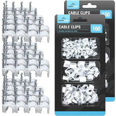 SOL Pack of 200 White Cable Clips, Cable Pins for Walls and Wires, Wall Nails for Wires, Cables, Wire Clips, Cable Clips White for Cable Management, Cable Wall Clips, Cable Nail Clips + SOL Notebook