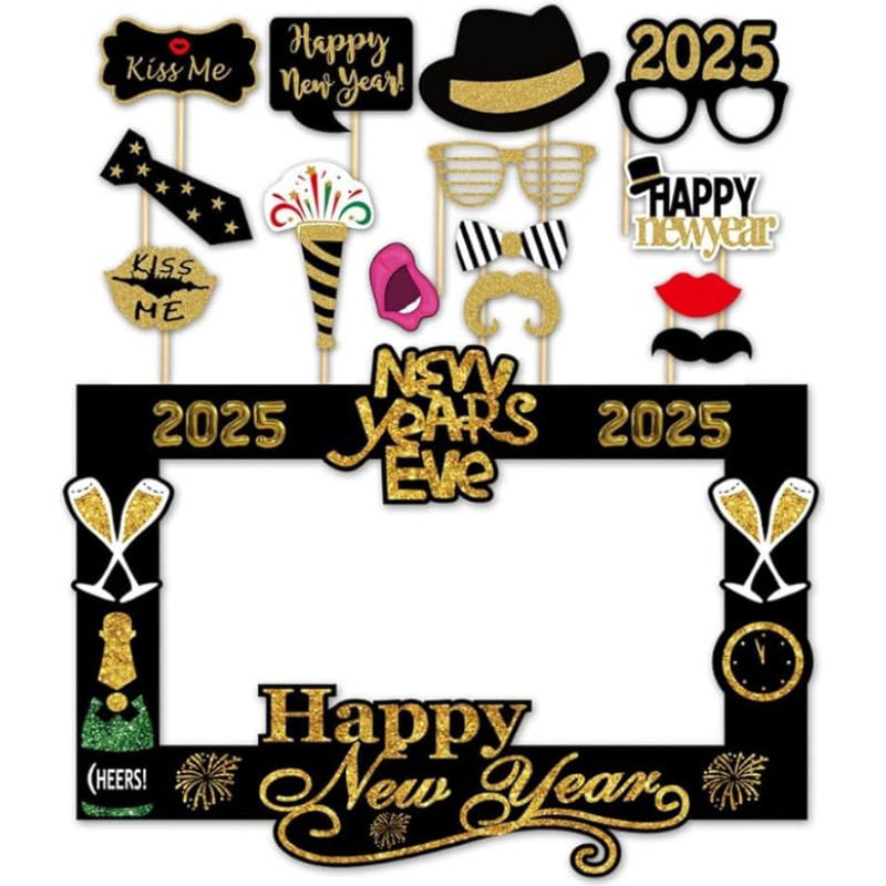 SWHATYW 2021 Laimingų Naujųjų Metų išvakarių vakarėlio nuotraukų stendas rekvizitai priedai su popieriniu rėmeliu (15 vnt.)