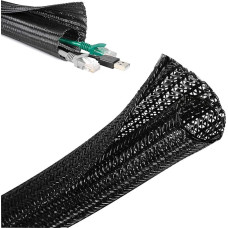 Kabelführungshülse, 3 m lang, geflochtene Kabelführungshülse für Schreibtisch, Zuhause und Büro, schwarzer Draht-Aufrollschutz