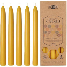 Danilovo Pure Beeswax Taper Candles Pack of 5 - Natural, Sustainable, Long Burning Beeswax Candle for Any Occasion & Candle Holder - Drip-Free, Smokeless, Honey Fragrant, Yellow